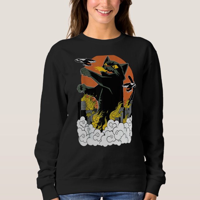 Sweatshirt Catzilla japonaise au coucher du soleil (Devant)