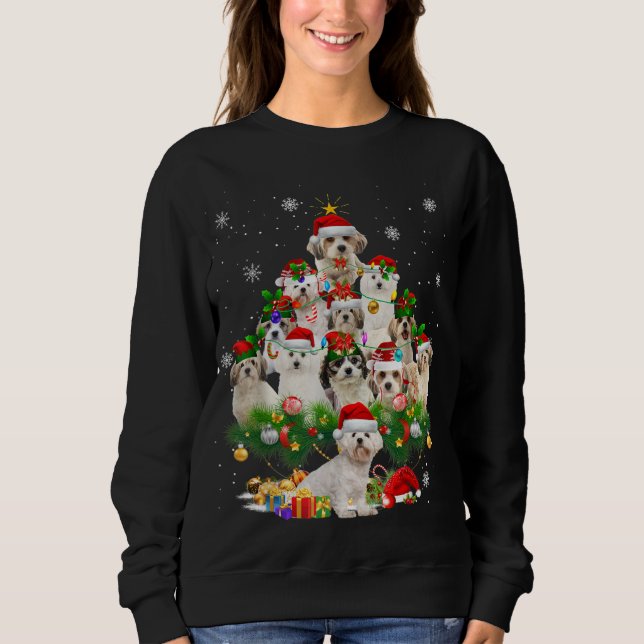 Sweatshirt Cavachon Noël Arbre Lumières Drôle Chien Xmas Cade (Devant)