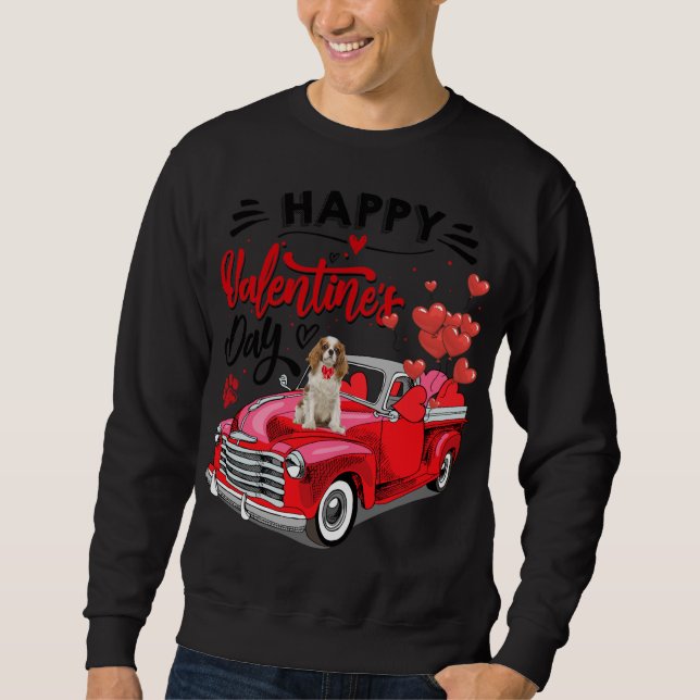 Sweatshirt Cavalier King Charles Espagnol Camion Rouge Heureu (Devant)