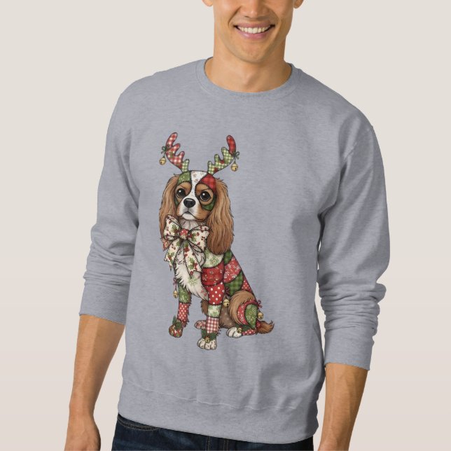Sweatshirt Cavalier King Charles Spaniel Patchwork Noël (Devant)