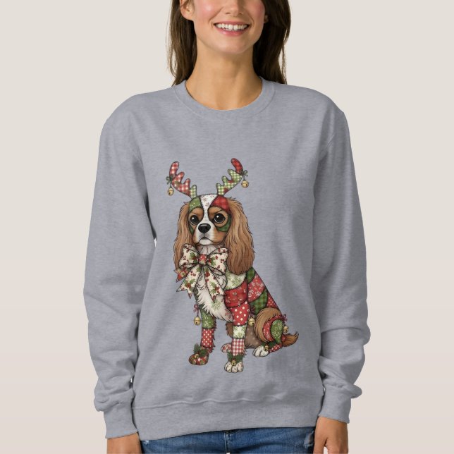 Sweatshirt Cavalier King Charles Spaniel Patchwork Noël (Devant)