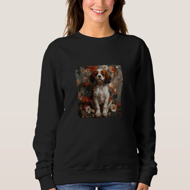 Sweatshirt Cavalier King Charles Spaniel Puppy Flowers Graphi (Devant)
