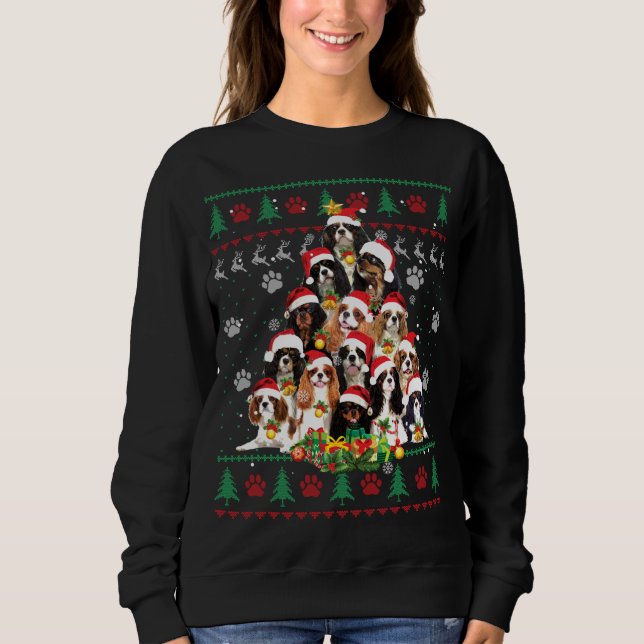 Sweatshirt Cavalier King Charles Spaniel sapin de Noël laid (Devant)