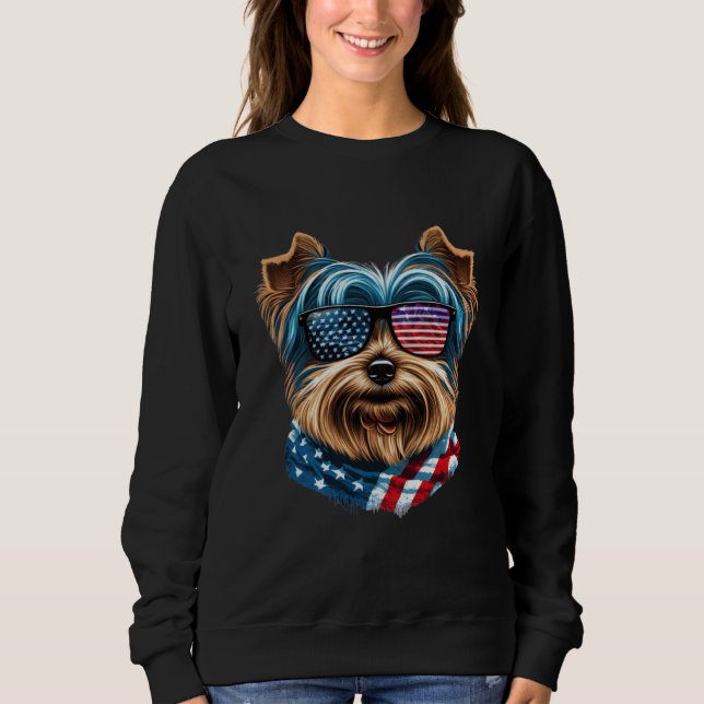 Sweatshirt Celebrate USA with a Yorkshire Terrier in Sunglass (Devant)