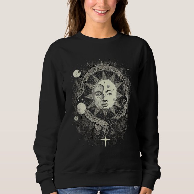Sweatshirt Celestial Space Sun Moon Boho Luna Solar Astronomy (Devant)