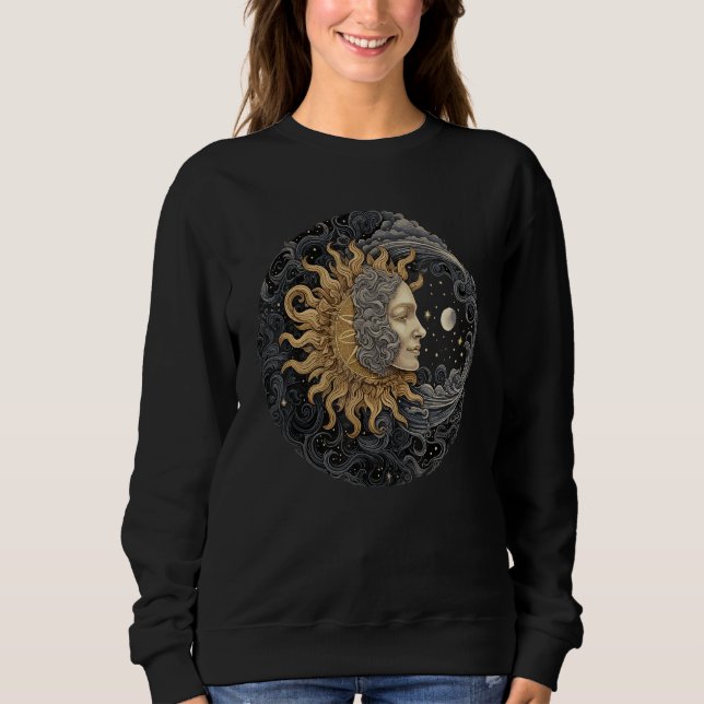 Sweatshirt Celestial Space Sun Moon Boho Luna Solar Astronomy (Devant)