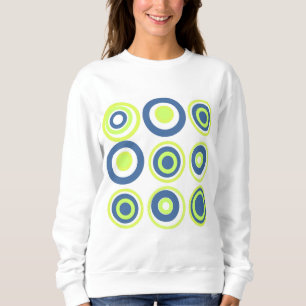 Sweatshirt Cercles Rétro Pois Lime Vert Turquoise Sur Blanc
