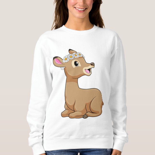 Sweatshirt Cerf avec Fleur marguerite (Devant)