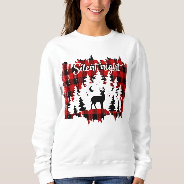 Sweatshirt Cerf dans la forêt Rouge Buffle Noir Plaid (Devant)