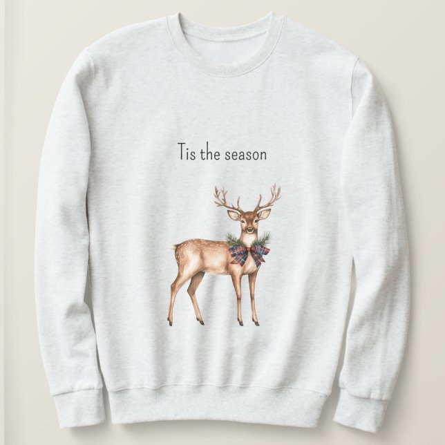 Sweatshirt Cerf de Noël à carreaux rouge et bleu (Design devant)
