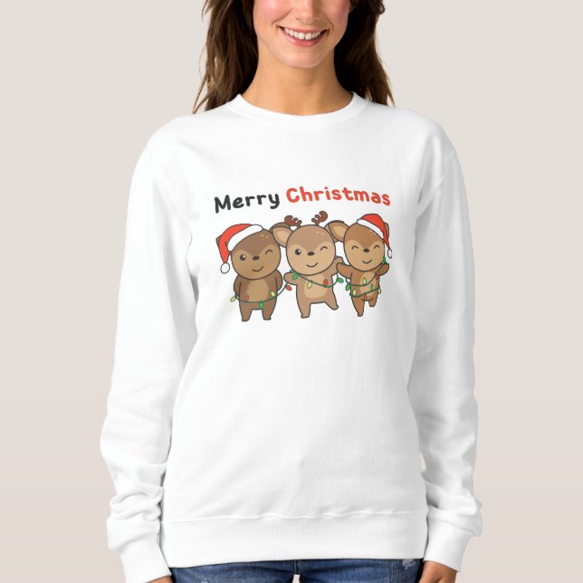 Sweatshirt Cerf Noël Animaux mignons Cerf Joyeux Noël (Devant)