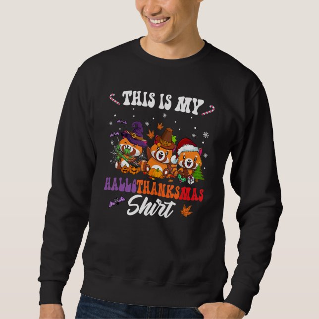 Sweatshirt C'est mon chapeau de Noël de panda rouge Hallothan (Devant)