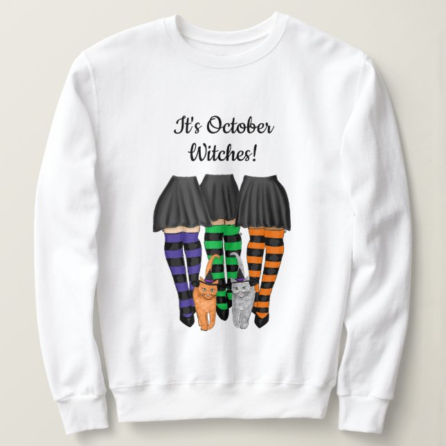 Sweatshirt C'est Octobre Sorcières - Trois Sorcières et Chats (Design devant)