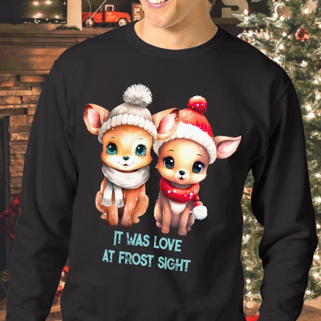 Sweatshirt C'était de l'amour pour la vue sur le gel Noël aux (It was love at frost sight funny Christmas sweatshirt with cute deer in hats)