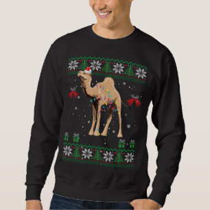 Sweatshirt Chameau Chandail de Noël Arbres Lumières Ornement