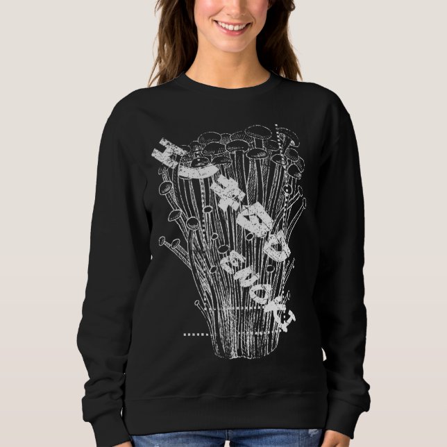 Sweatshirt Champignons Enoki blanc Lettres japonaises Fungus  (Devant)