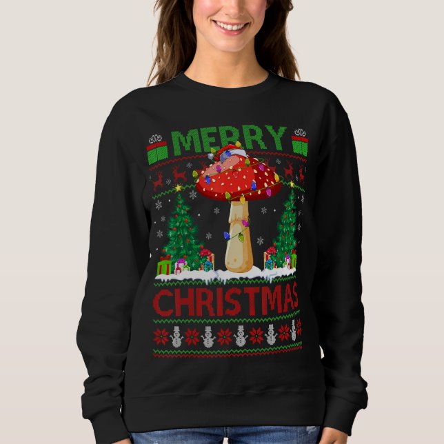 Sweatshirt Champignons Xmas Arbre Père Noël moche Noël (Devant)