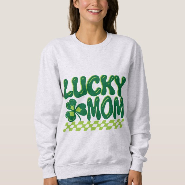 Sweatshirt Chanceuse Maman Shamrock Damier Saint-Patrick (Devant)