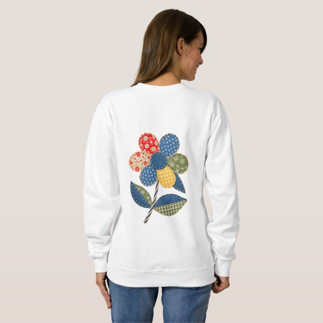 Sweatshirt Chandail à impression de fleurs en patchwork vinta (Dos entier)