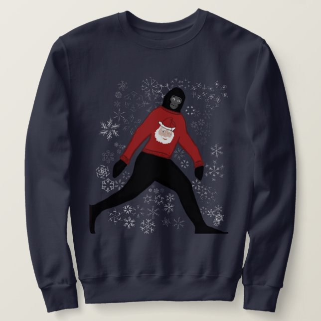 Sweatshirt chandail de noël avec bigfoot et père Noël; unisex (Design devant)