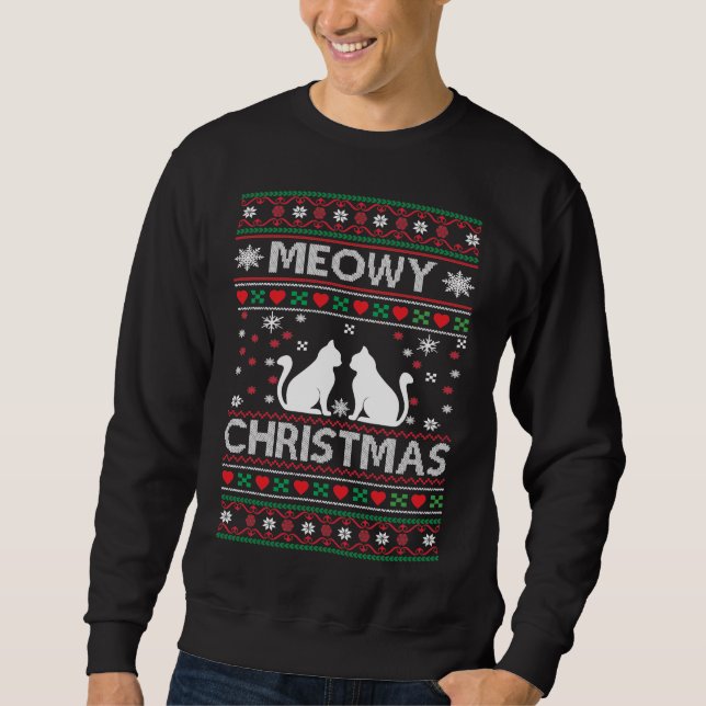 Sweatshirt Chandail de Noël moche avec chats (Devant)