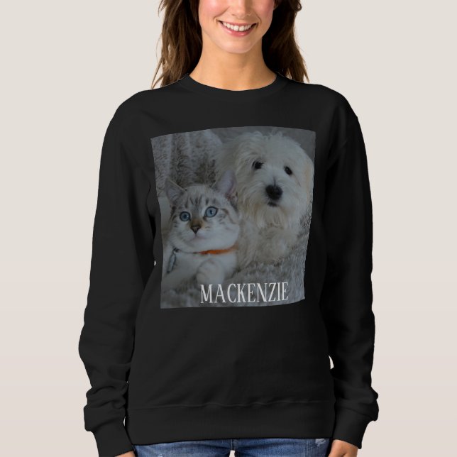 Sweatshirt Chandail de Noël moche. Chien Chat Nom photo Perso (Devant)