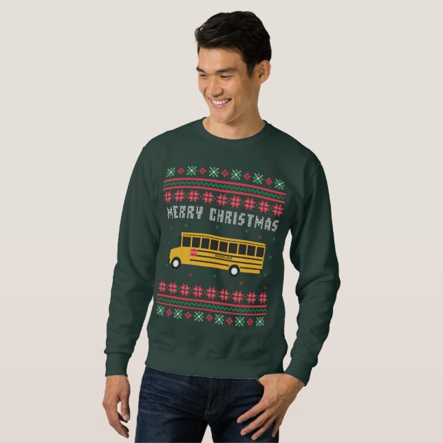 Sweatshirt Chandail de Noël moche dans le bus scolaire (Devant entier)