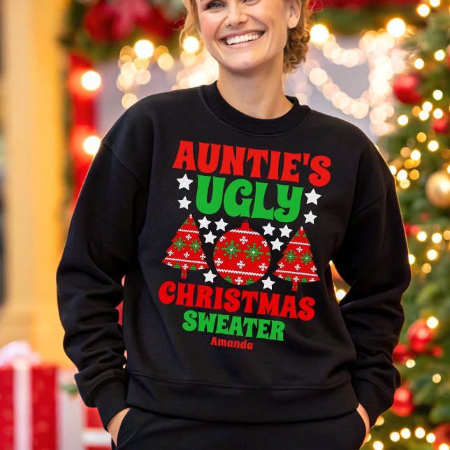 Sweatshirt Chandail de Noël moche de la tante personnalisée (Créateur téléchargé)