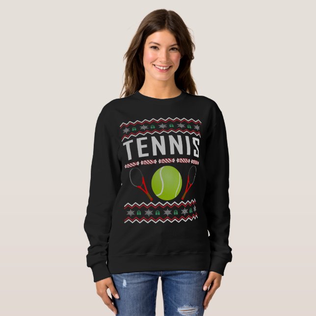 Sweatshirt Chandail de Noël moche de tennis (Devant entier)