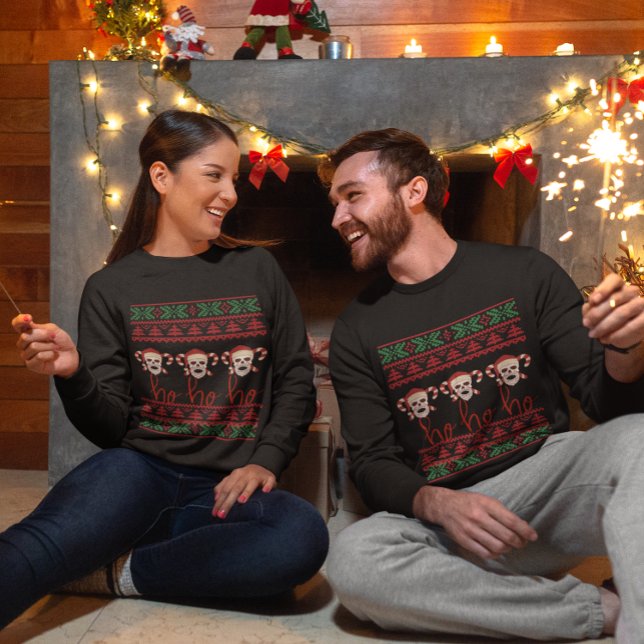 Sweatshirt Chandail de Noël moche Ho Ho Ho Skeleton Noël (Créateur téléchargé)