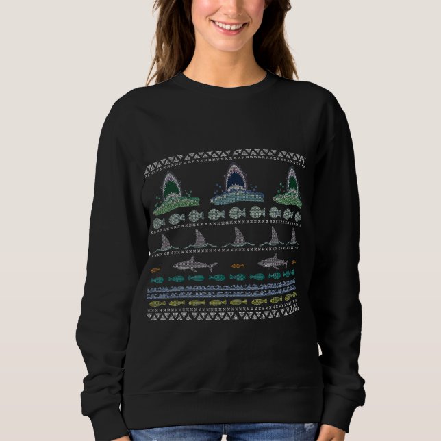 Sweatshirt Chandail de Noël moche pour requin (Devant)