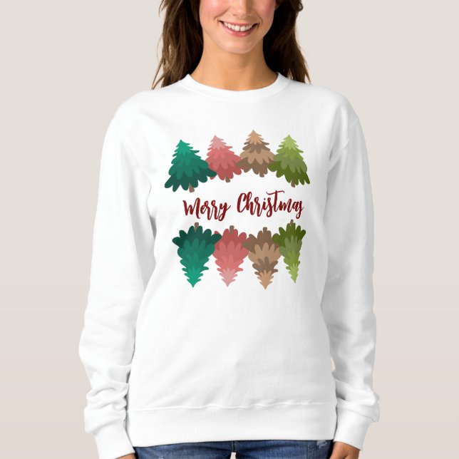 Sweatshirt Chandail de Noël pas si moche avec des arbres (Devant)