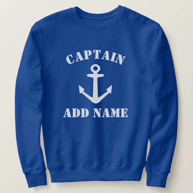 Sweatshirt Chandail du capitaine de bateau bleu avec ancre na (Design devant)