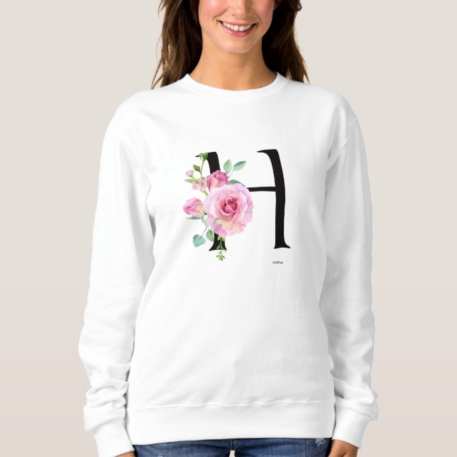 Sweatshirt Chandail Élégant Fleur Monogramme H Rose Rose  (Devant)