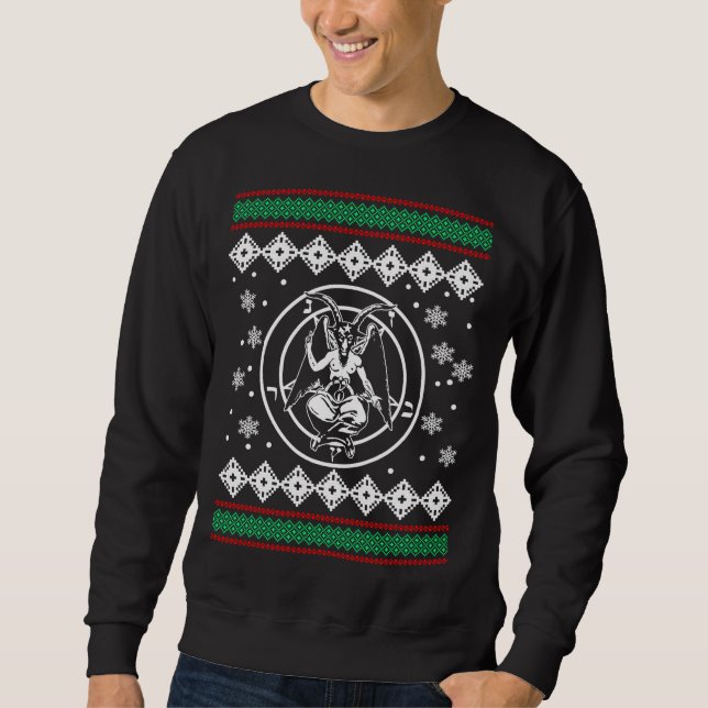 Sweatshirt Chandail moche de Noël Baphomet (Devant)