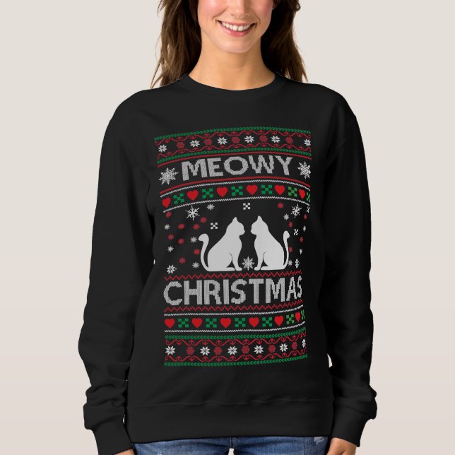 Sweatshirt Chandail moche Noël Meowy avec Chats (Devant)
