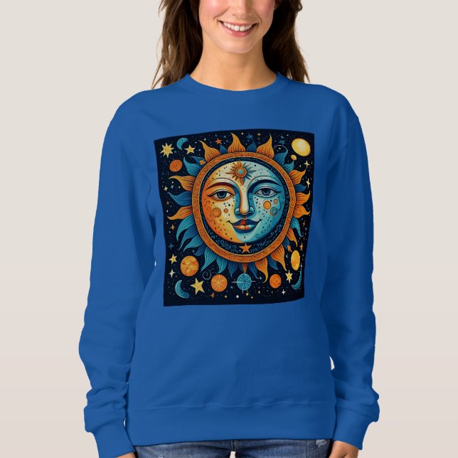 Sweatshirt Chandail Soleil Et Lune Céleste (Devant)