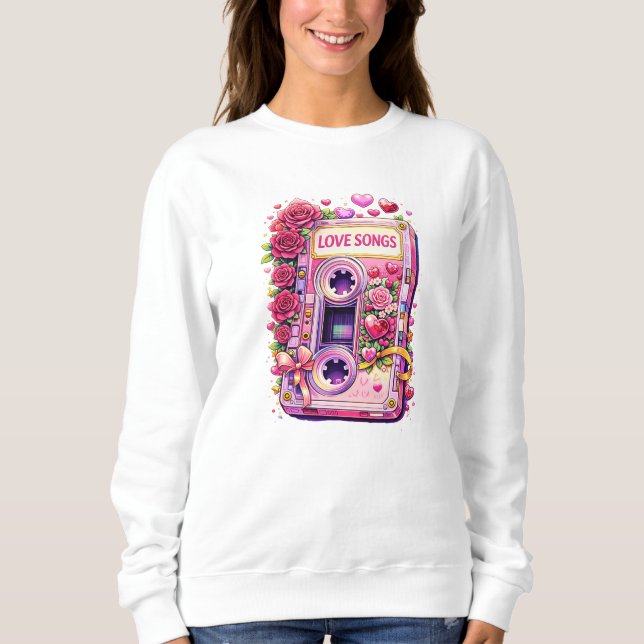 Sweatshirt Chansons d'amour Cassette Rétro – Fleurs Romantiqu (Devant)