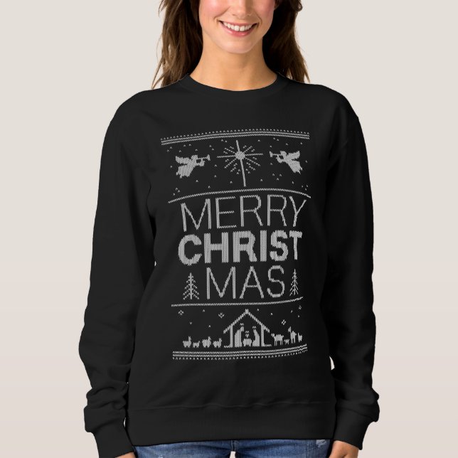 Sweatshirt Chant de Noël moche Christ Christian Bleu Bleu Bla (Devant)