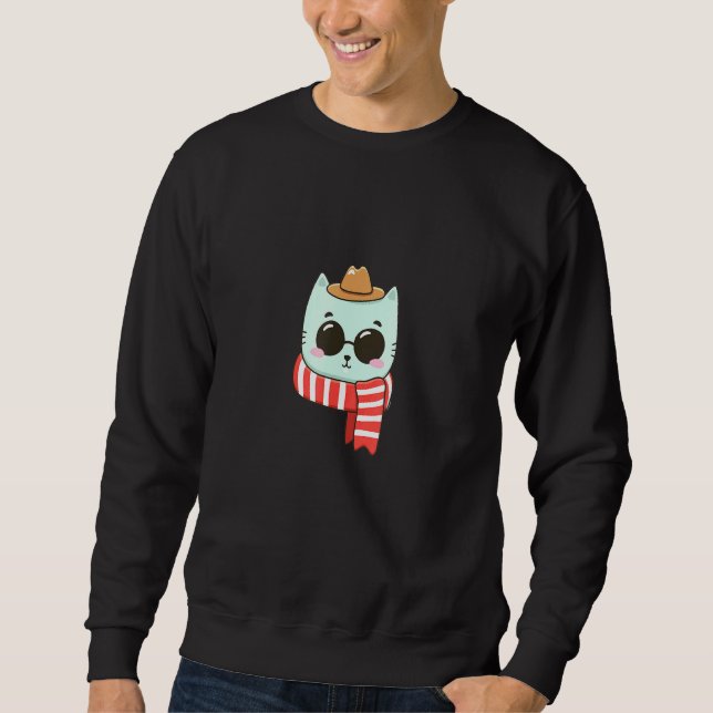 Sweatshirt Chapeau de chat écharpe lunettes visage tête félin (Devant)