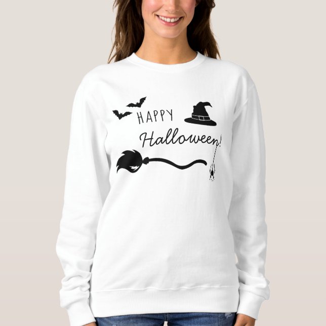 Sweatshirt Chapeau de sorcière et balai avec araignée et chau (Devant)