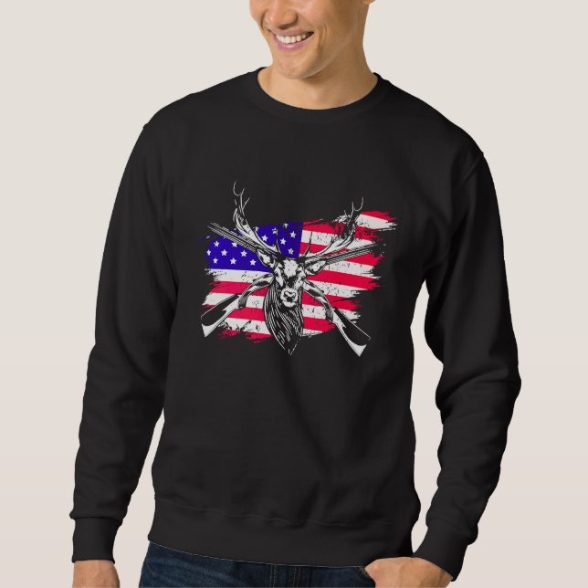 Sweatshirt Chasse Chasse Chasse Deer USA Drapeau américain De (Devant)