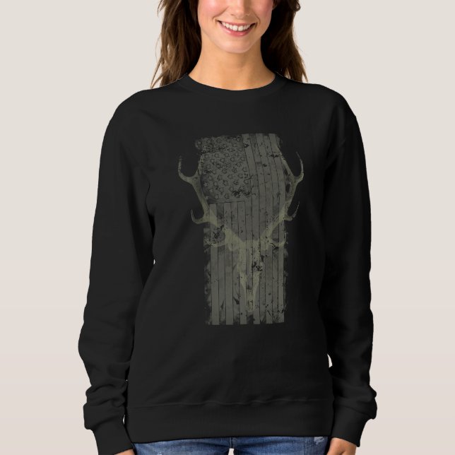 Sweatshirt Chasseurs De Cerfs Crâne De Cerf Sur Distresse Dra (Devant)