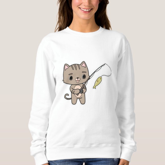 Sweatshirt Chat à la pêche avec bâton de pêche (Devant)