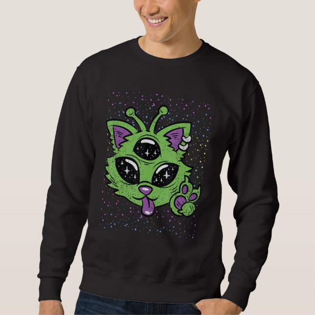 Sweatshirt Chat Alien Halloween Costume drôle Espace Kitten A (Devant)