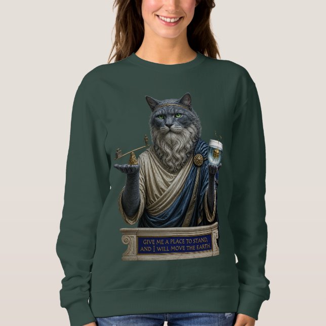 Sweatshirt Chat Archimède Bleu Russe (Devant)