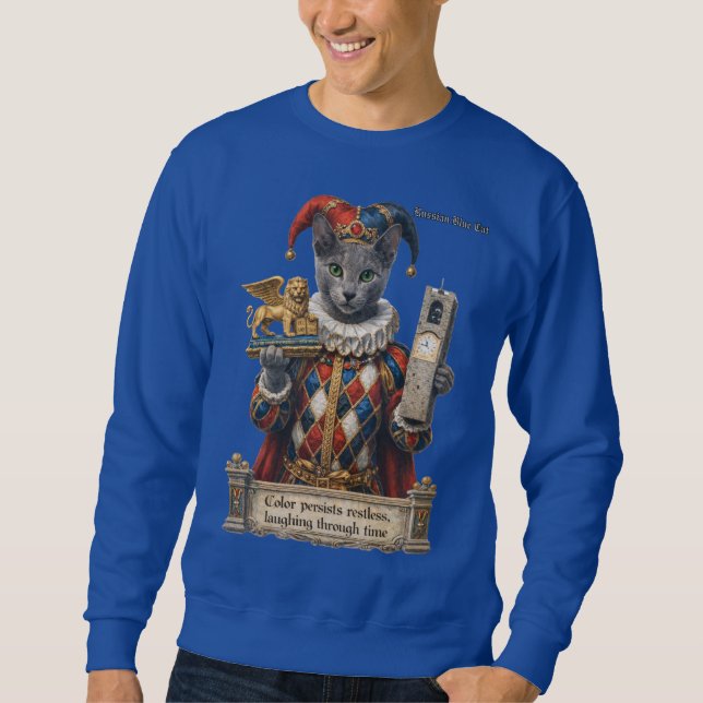 Sweatshirt Chat Arlequin Bleu Russe (Devant)