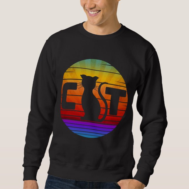 SWEATSHIRT CHAT AU COUCHER DU SOLEIL VINTAGE (Devant)