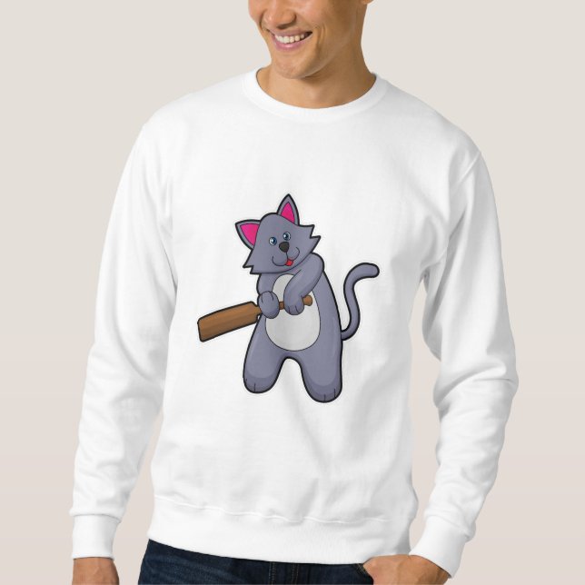Sweatshirt Chat au cricket avec chauve-souris de cricket (Devant)