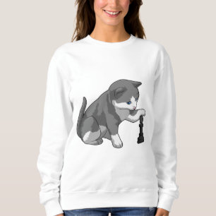 Sweatshirt Chat aux échecs avec pièce d'échecs Évêque
